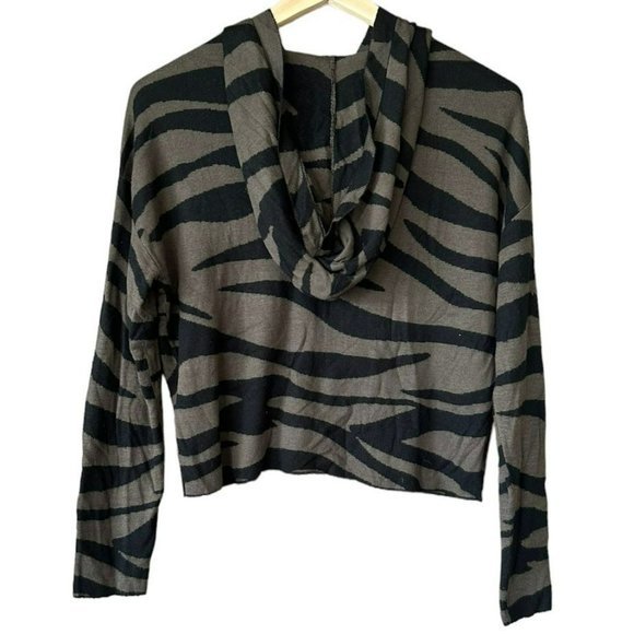 Anthropologie Green Zebra Print‎ Hooded Cropped Sweater Womens S - Picture 2 of 4